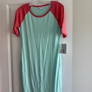 LuLaRoe Mint Green and Coral Julia Dress Size S
